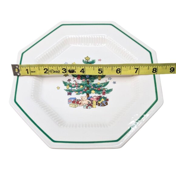 Nikko Christmastime Salad Dessert Plate SET OF 4 Christmas Tree 8" Octagon JAPAN - Picture 5 of 10